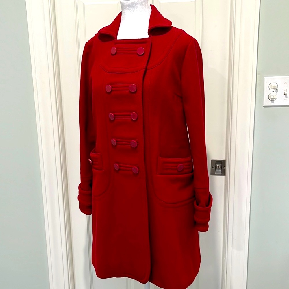 Marc Jacobs red wool military pea coat double breasted - size S